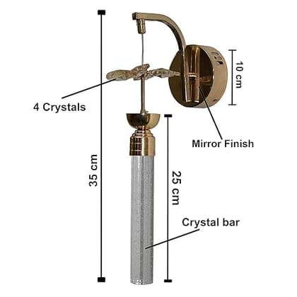 Crystal Gel Pendant Modern 9W LED Crystal Gel Wall Lamp with Gold Finish: Decorative Amber Glass Floral Design, 60cm Gel Light for Living Room – Indoor Sconce, 25L x 10W x 10H cm