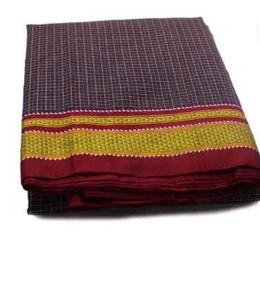 Navy Blue Checkered Saree with Contrasting Border
