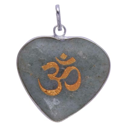 Grey Aventurine Border Pendant with Om Sign for Reiki Healing and Crystal Healing,Traditional Astrological Pendant for Women and Mens | Lucky Charm Positive Vibes Energy(KI_49)  by Krishna Impex