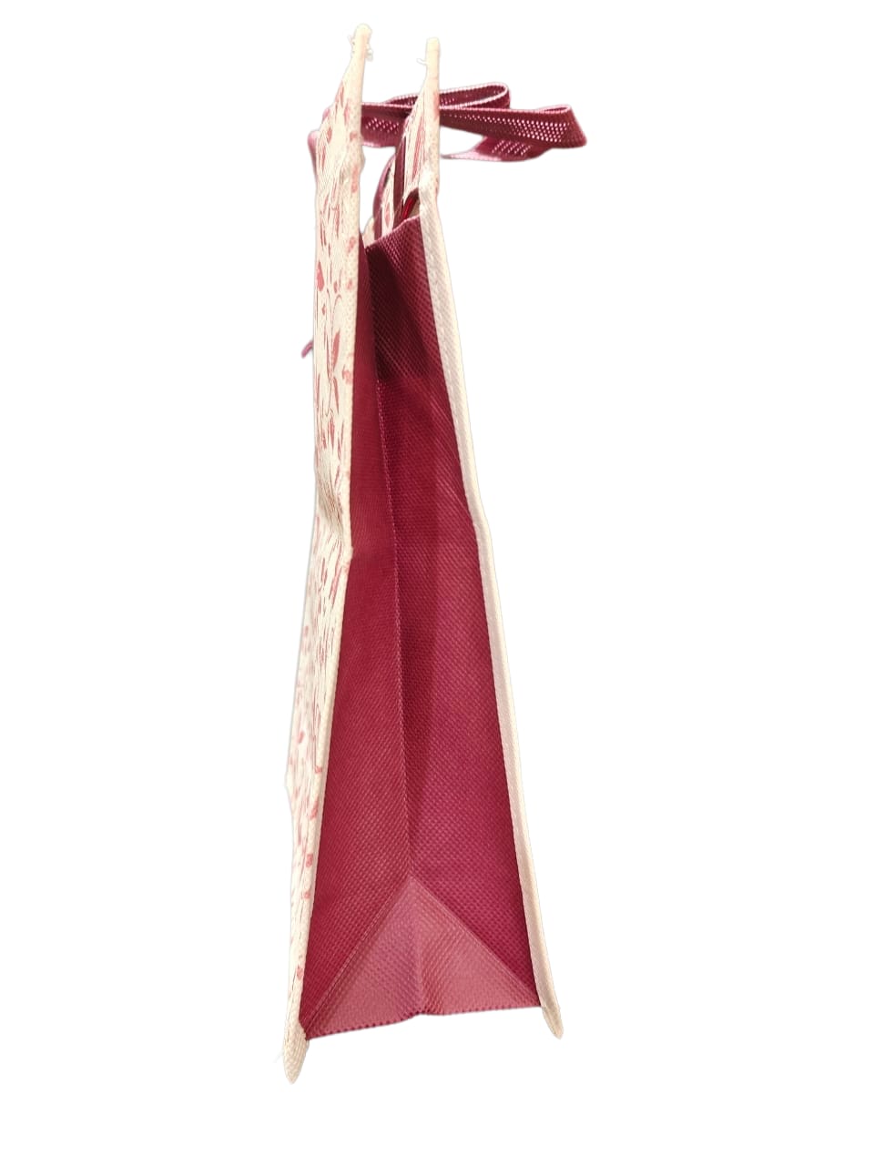 Floral Print Non-Woven Tote Bag with Red Handles