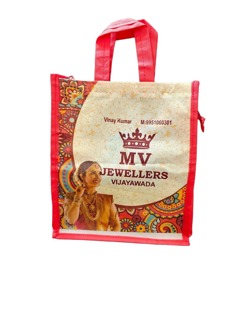 Stylish Red Non-Woven Bag with Zipper Closure