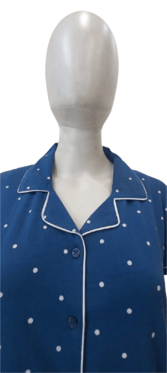 Trendy Women Women's Polka Dot Cotton Night Suit – Blue Button-Down Shirt & Matching Pants Set 2
