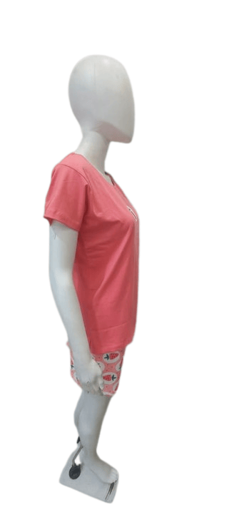 Chic Women Women’s Cotton Printed Nightwear Set – Strawberry Design T-Shirt & Shorts Combo (Pink