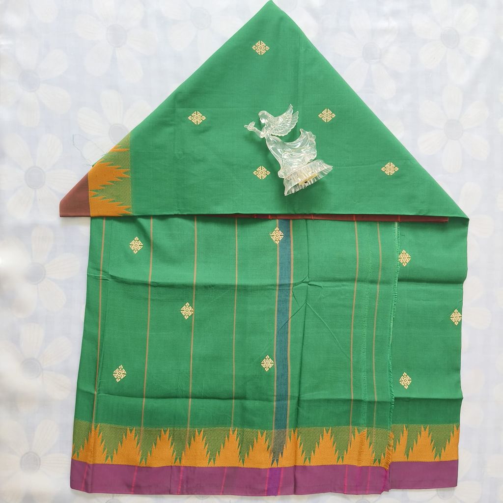 Cotton Saree without Blouse Green color