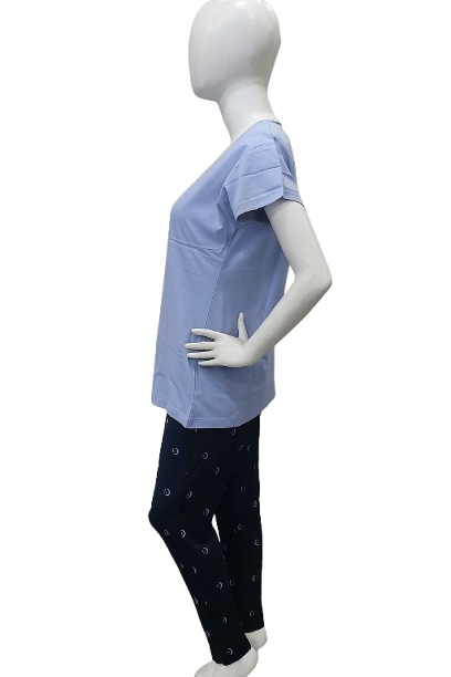 Elegant Women Women’s Cotton Nightwear Set – Light Blue Sleep Mode Printed Top & Navy Pajama Com