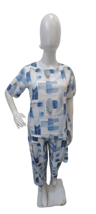 Affordable Women Women’s Printed Night Suit Set – Soft Cotton Half Sleeve Top & Pajama (Blue & W