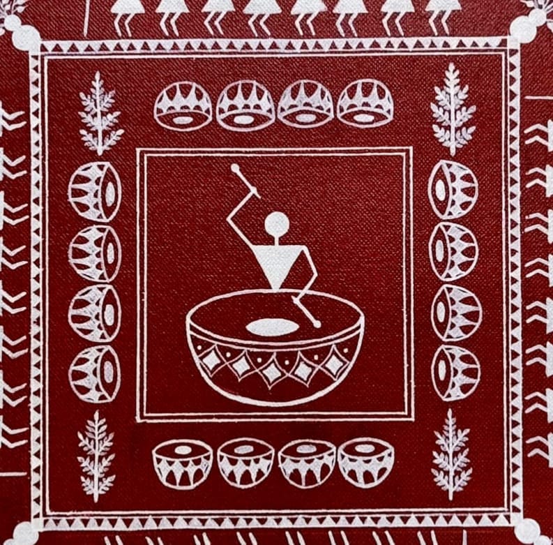 Warli Art Drum Musician Painting - Tribal Wall Decor