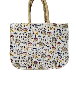 Warli Print Jute Handbag | Eco-Friendly Tote | Handmade by Rural Women – Craft and Jute World