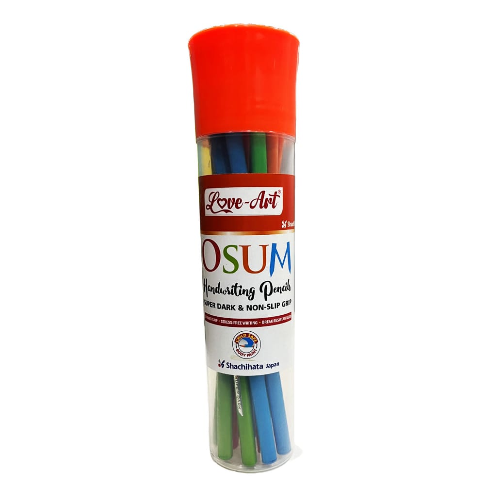 Love-Art Osum Triangular Pencils Jar, Triangular Shape for Comfortable Grip, Intense Dark Writing, Child Safe Body Paint, Free Eraser & Sharpener (Pack of 20 Pencils)