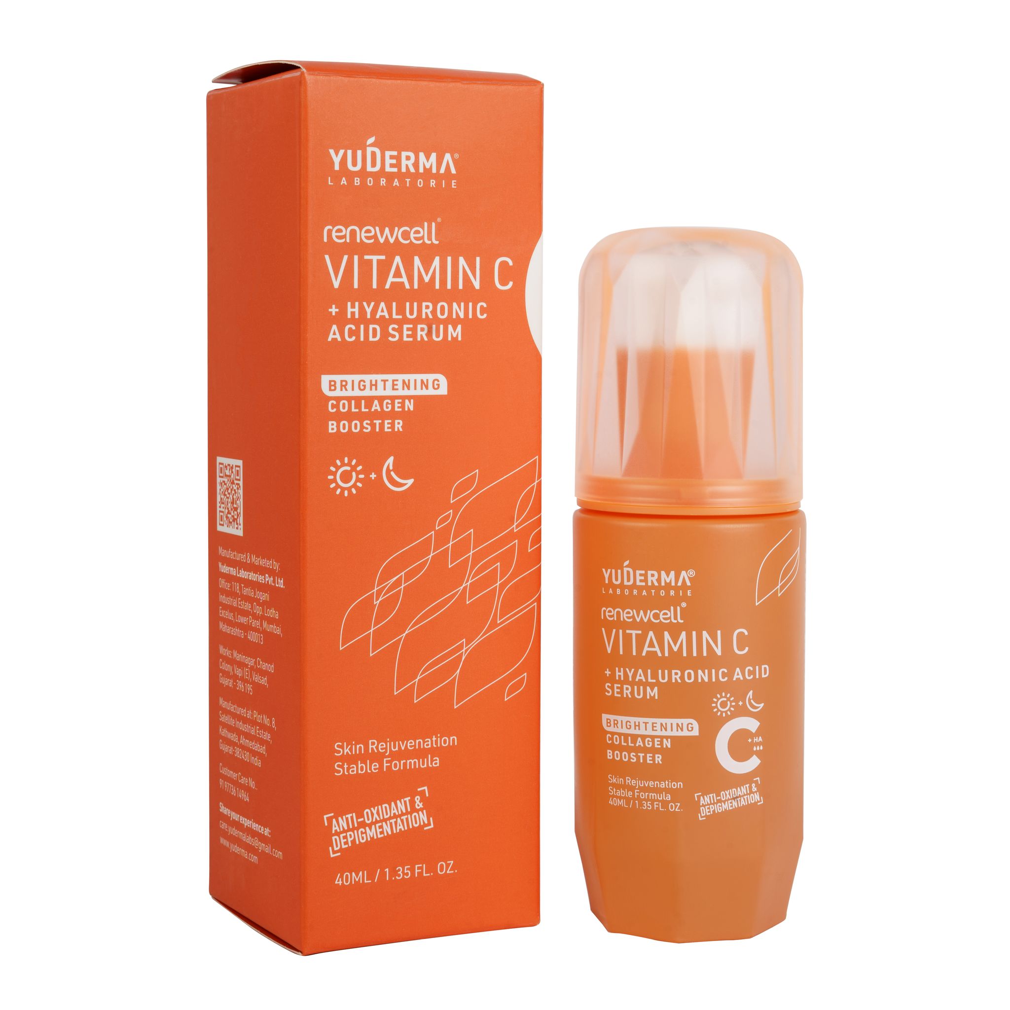 Yuderma Renewcell Vitamin C + Hyaluronic Acid Serum | 20% Vitamin C | 40ml