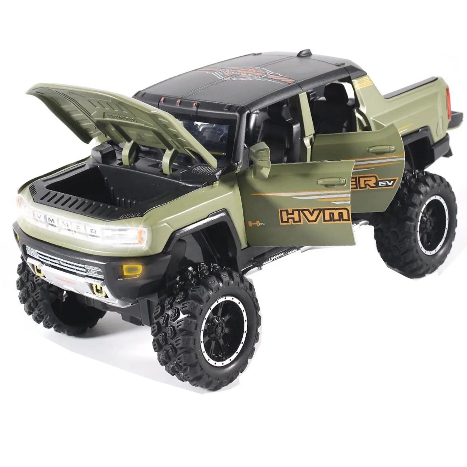 KTRS ENTERPRISE 1:24 Hummer EV Alloy Metal Pull-Back Die-Cast Car Model | Openable Doors, Sound & Light | Musical Toy Car for Boys
