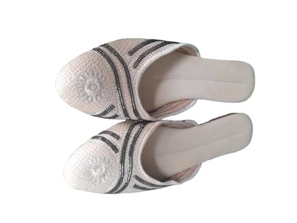 Beige Embroidered Mule Flats - Comfortable & Stylish