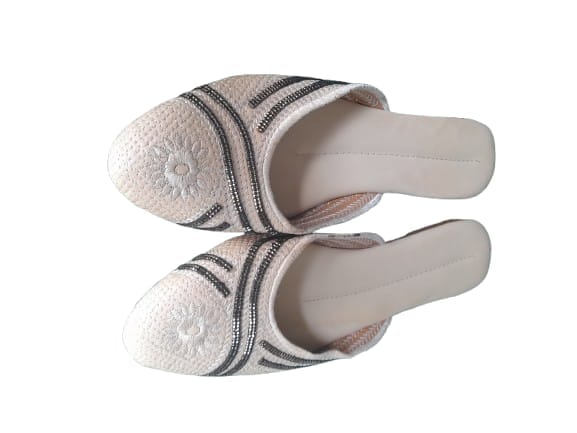 Beige Embroidered Mule Flats - Comfortable & Stylish