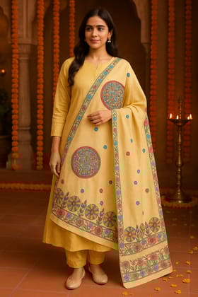 Yellow Embroidered Silk Dupatta - Ethnic Wear for Women