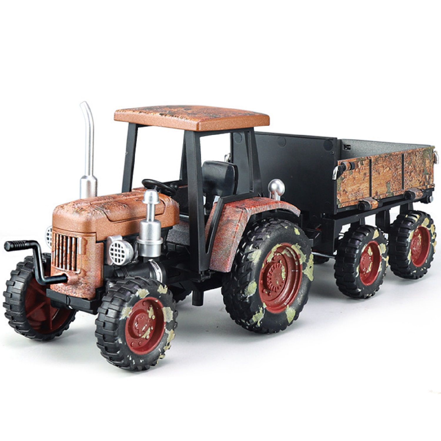 KTRS ENTERPRISE 1:24 Metal Farm Tractor Toy with Tipping Trailer Model Car Diecast Toy Cars for Boys BronzeFarm