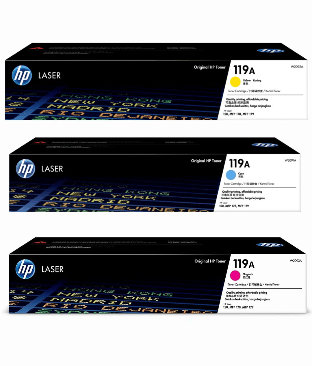 HP 119A Cyan/Magenta/Yellow Laser Toner Cartridge - ( W2091A, W2092A, W2093A)