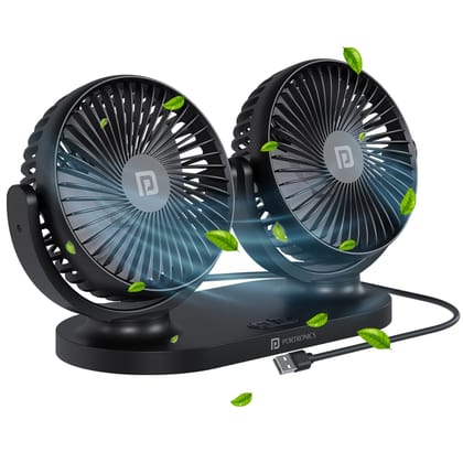 Portronics Twin Cool Dual Head Portable USB Powered Fan With 360 Rotatable Head, 3 Speed Control, Ultra Silent Operation, Brushless Motor, Suitable For 12 by 24V Car,SUV,Bus,Desk,Home Fan (Grey)