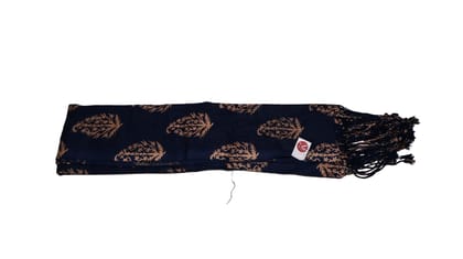 Navy Blue Scarf with Brown Leaf Pattern