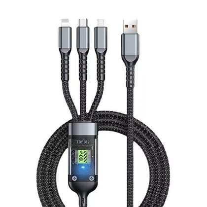 XTUNE 100W Fast Charging Usb 3.0 Cable 4 Ft / 1.2M To 3-In-1 Long Charging Cord With Type C + Micro Usb + Lightning Connector 480 Mbps Data Transfer For Laptop,Tablets,Smartphones & More