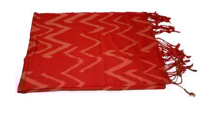 Red Zigzag Pattern Scarf with Fringes