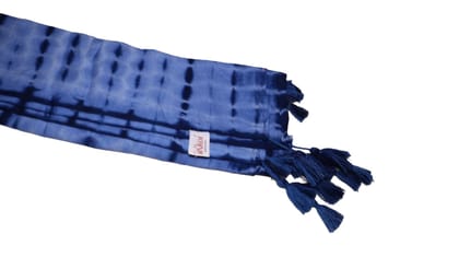 Indigo Tie-Dye Scarf with Tassels - Bohemian Chic