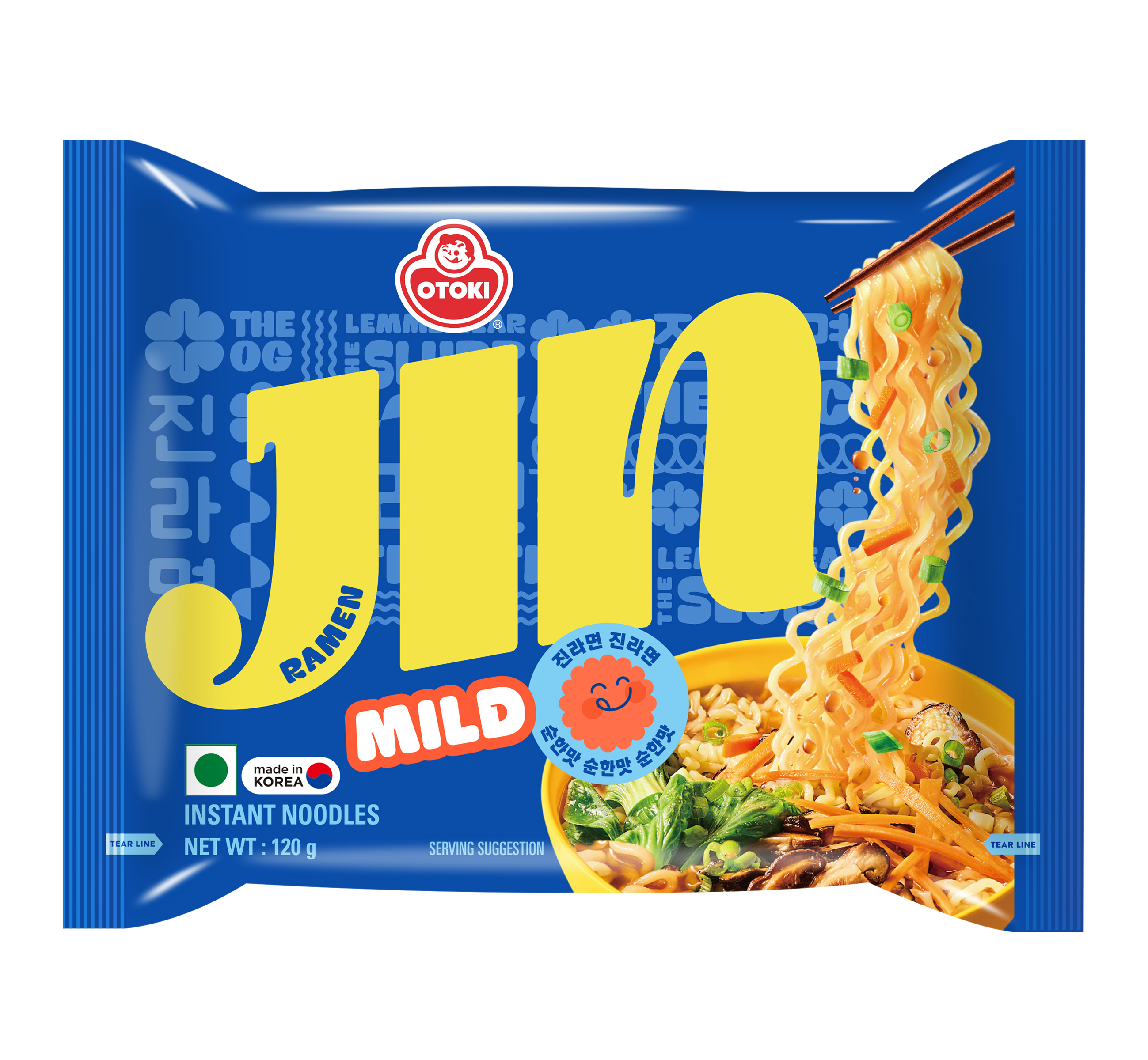 OTOKI Jin Ramen Korean Style Instant Noodles Mild Flavor 120g, Vegetarian, Pack of 1, The Product of Korea (Imported)