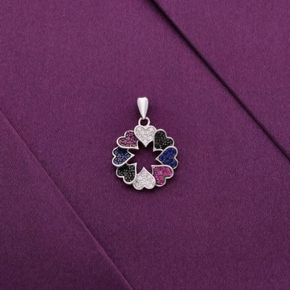 Sterling Silver Colorful Heart Pendant-Multi Stone / Silver