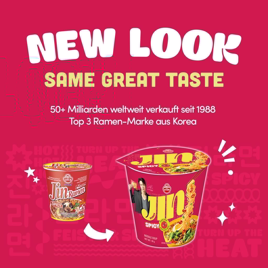 OTOKI Jin Ramen Spicy Flavor Korean Style Instant Noodles 65 Gram Cup, Vegetarian, The Product of Korea