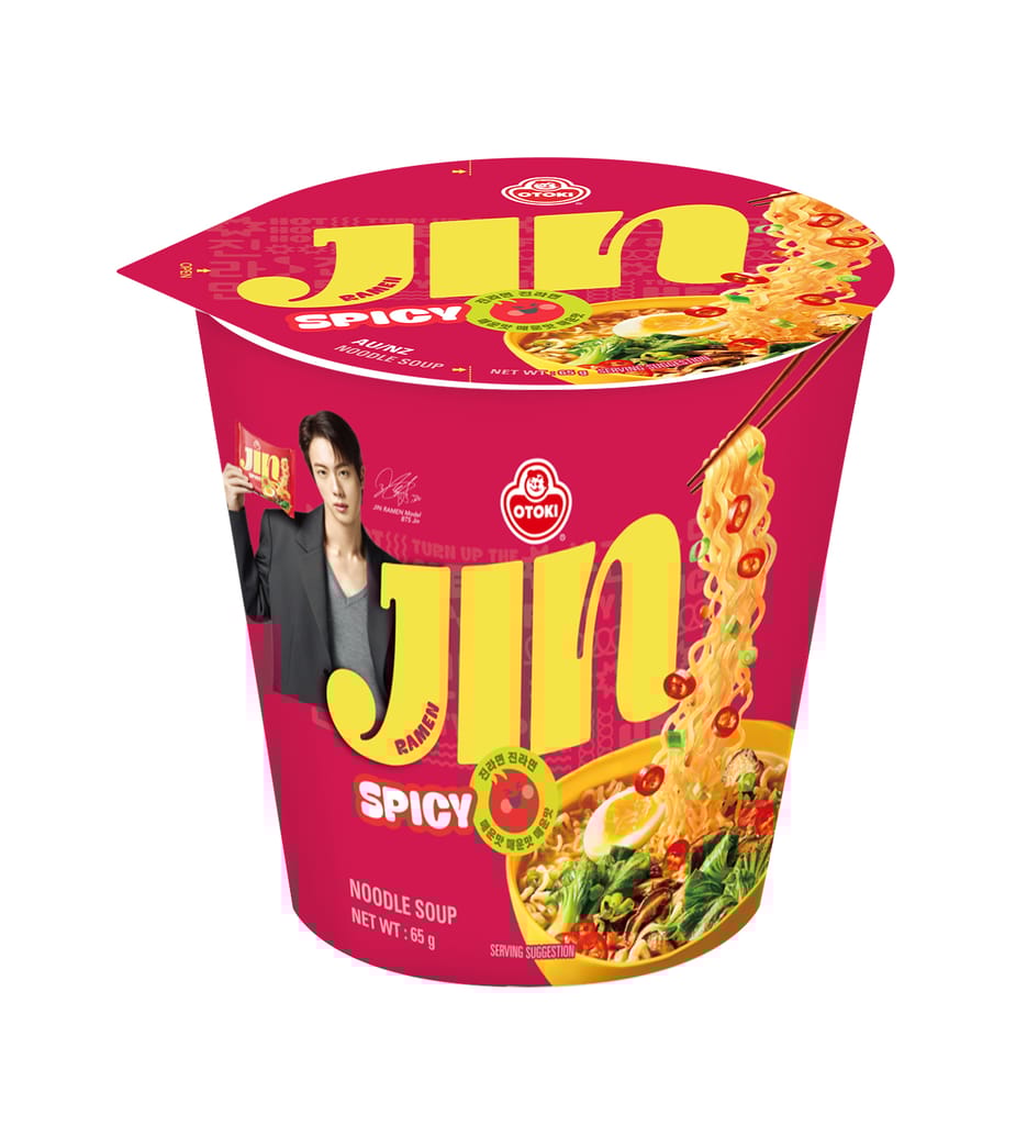 OTOKI Jin Ramen Spicy Flavor Korean Style Instant Noodles 65 Gram Cup, Vegetarian, The Product of Korea