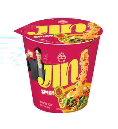OTOKI Jin Ramen Spicy Flavor Korean Style Instant Noodles 65 Gram Cup, Vegetarian, The Product of Korea