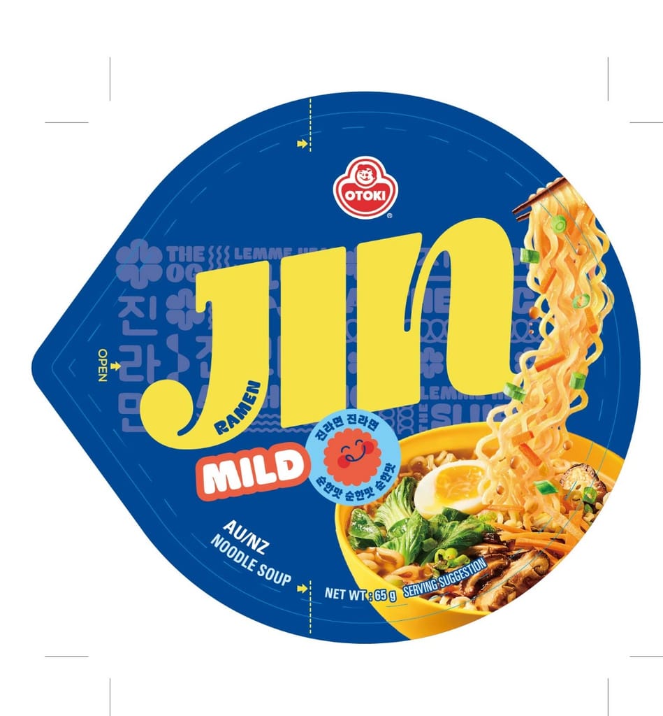 OTOKI Jin Ramen Mild Flavor Korean Style Instant Noodles 65 Gram Cup, Vegetarian, The Product of Korea