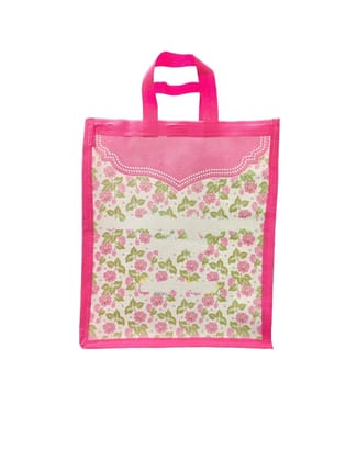 Pink Floral Shopping Bag with Pink Handles
