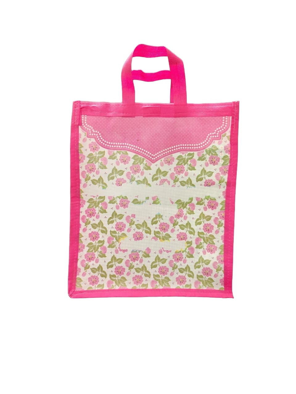 Pink Floral Shopping Bag with Pink Handles