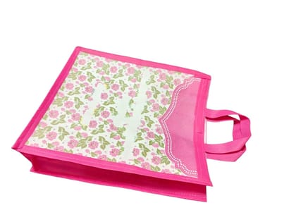Pink Floral Shopping Bag with Pink Handles