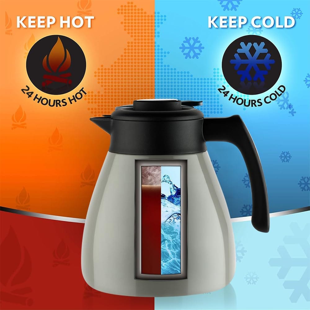 Borosil Stainless Steel Teapot Birch | 1500ml Teapot with Handle | Double Wall Vacuum Insulated Thermosteel Carafe