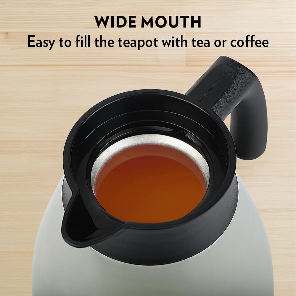 Borosil Stainless Steel Teapot Birch | 1500ml Teapot with Handle | Double Wall Vacuum Insulated Thermosteel Carafe