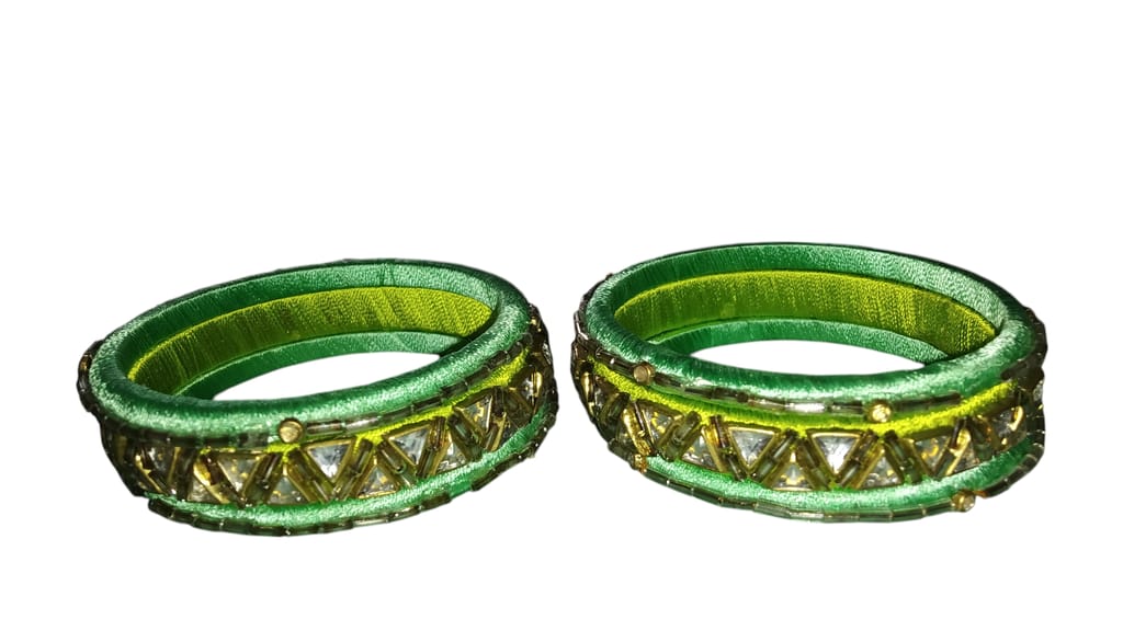Green Embellished Silk Thread Bangles - Elegant & Stylish - Bangles & Bracelets | Buy online on ZillyBuy