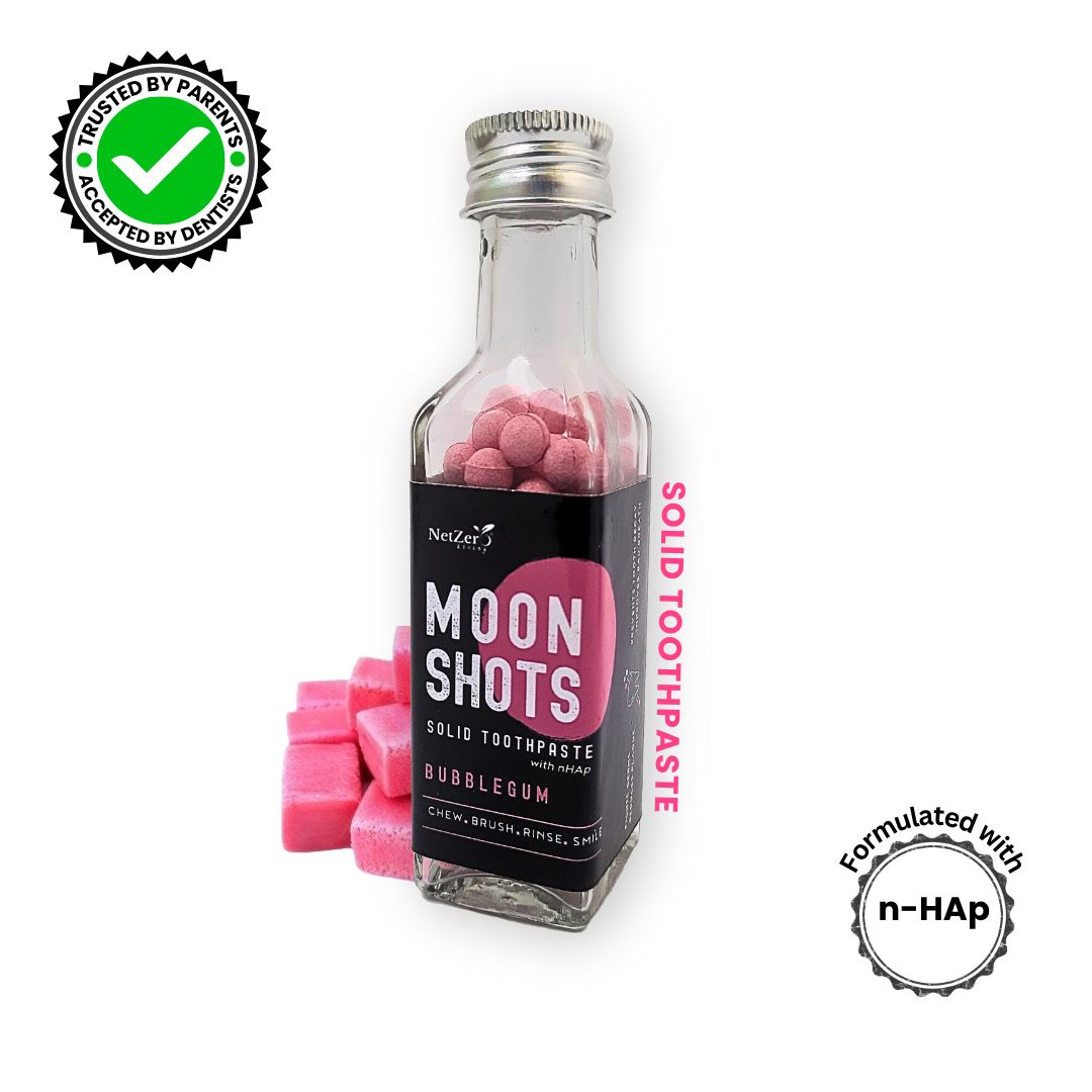 MoonShots Solid Toothpaste – Bubblegum (90 pcs) | Formulated with nHAp | SLS-Free | No Preservatives