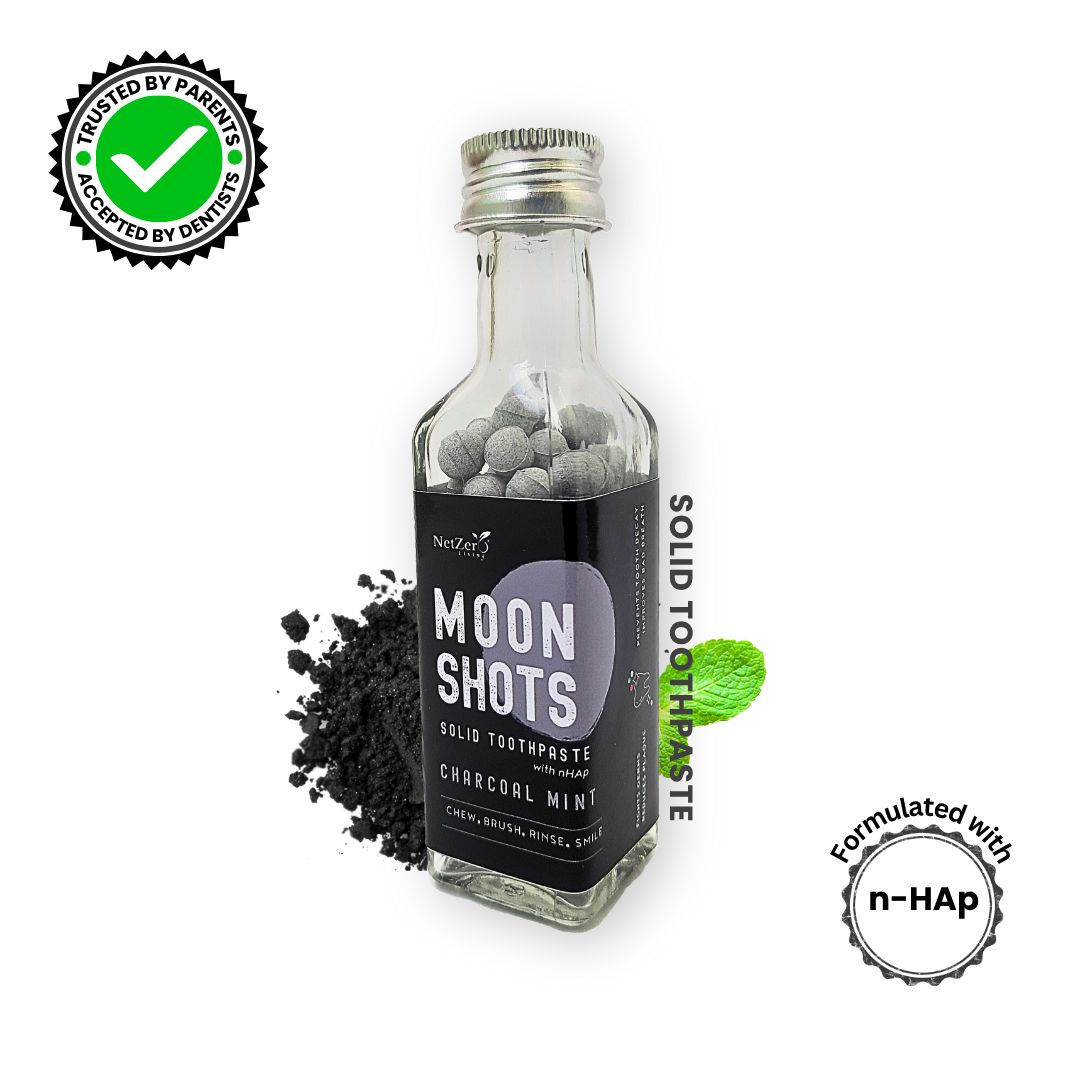 MoonShots Solid Toothpaste – Charcoal Mint (90 pcs) | Formulated with nHAp | SLS-Free | No Preservatives