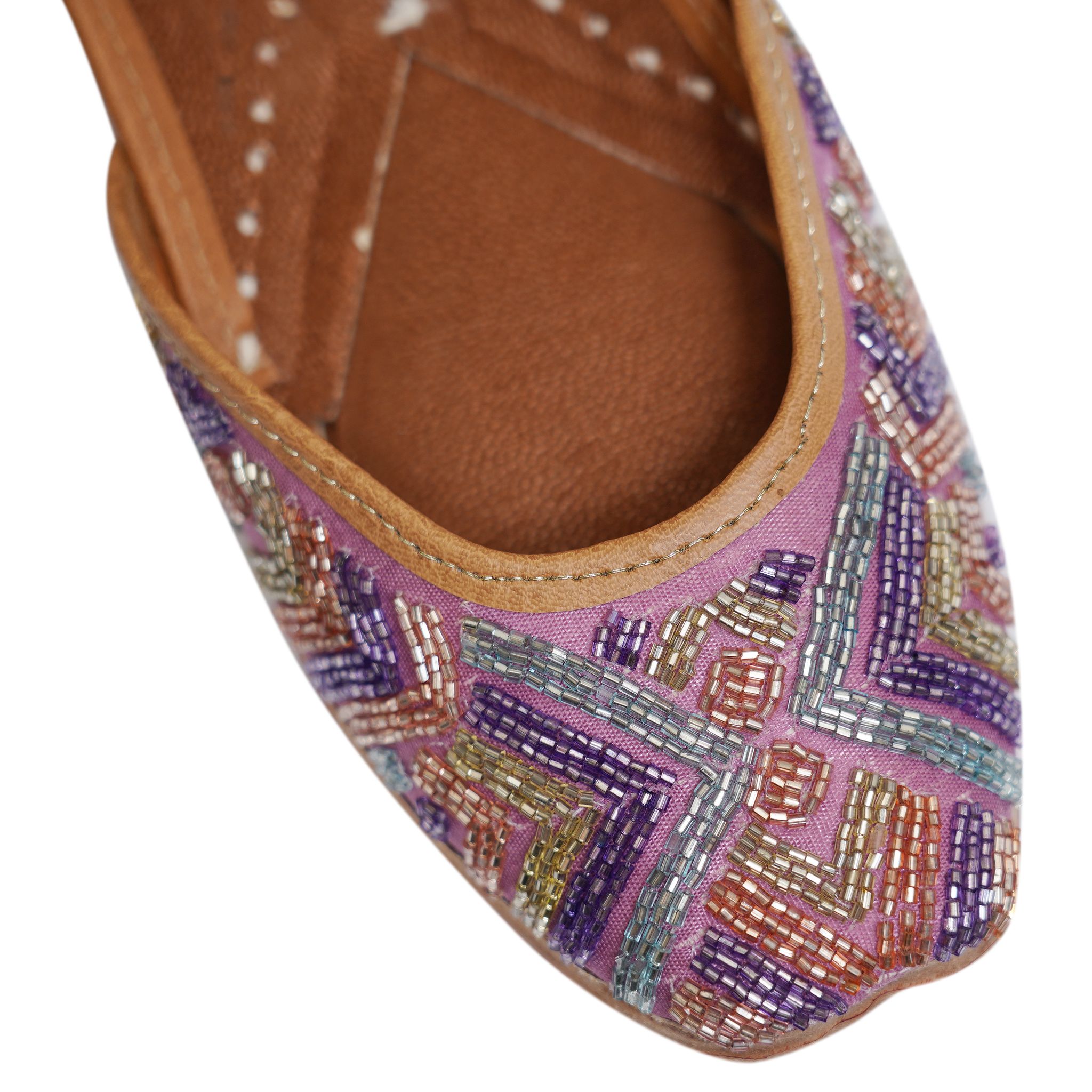RSK ETHNIC WEAR, Lilac Color Embroidered Handmade Jutti for Women with Soft Leather and Double Cushion