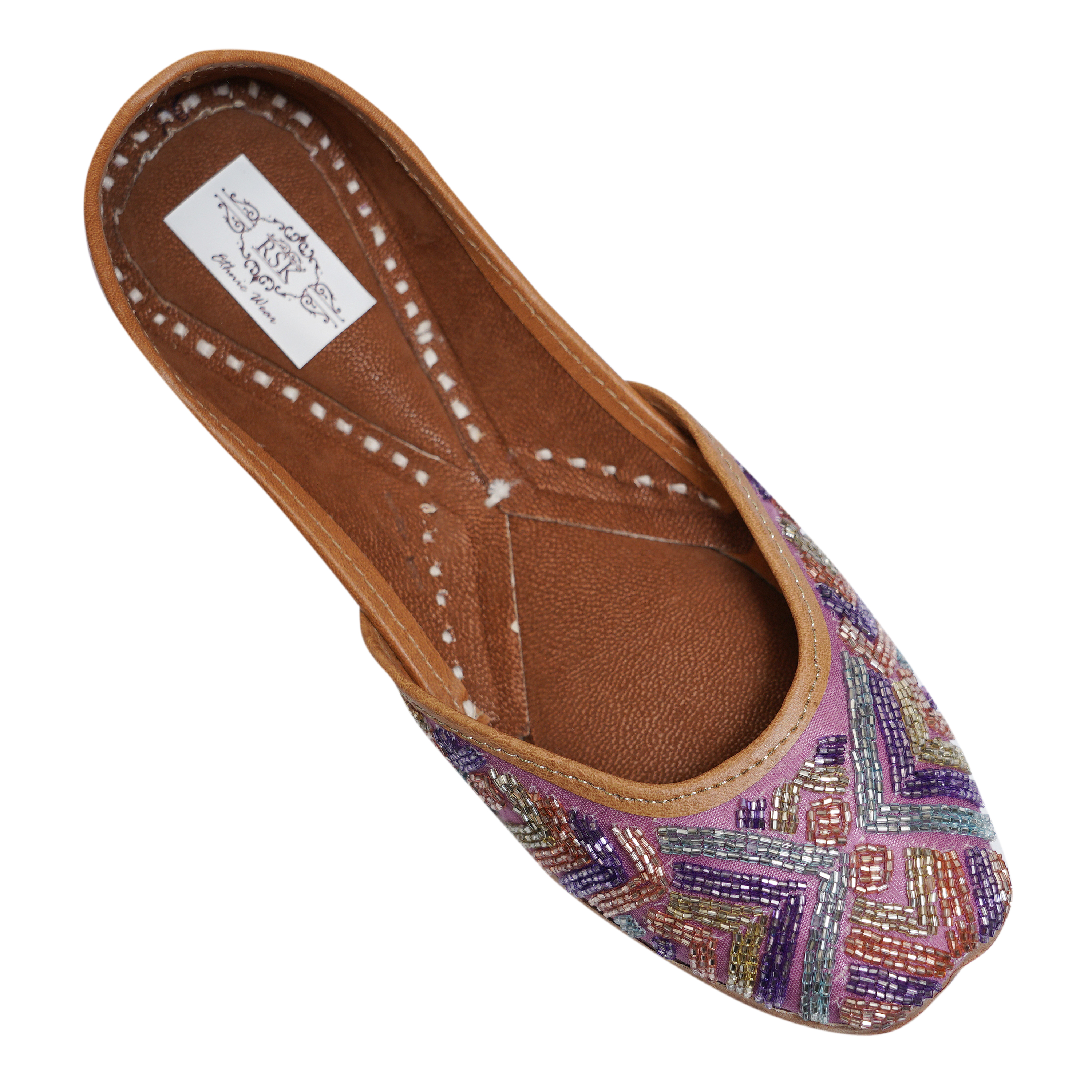RSK ETHNIC WEAR, Lilac Color Embroidered Handmade Jutti for Women with Soft Leather and Double Cushion