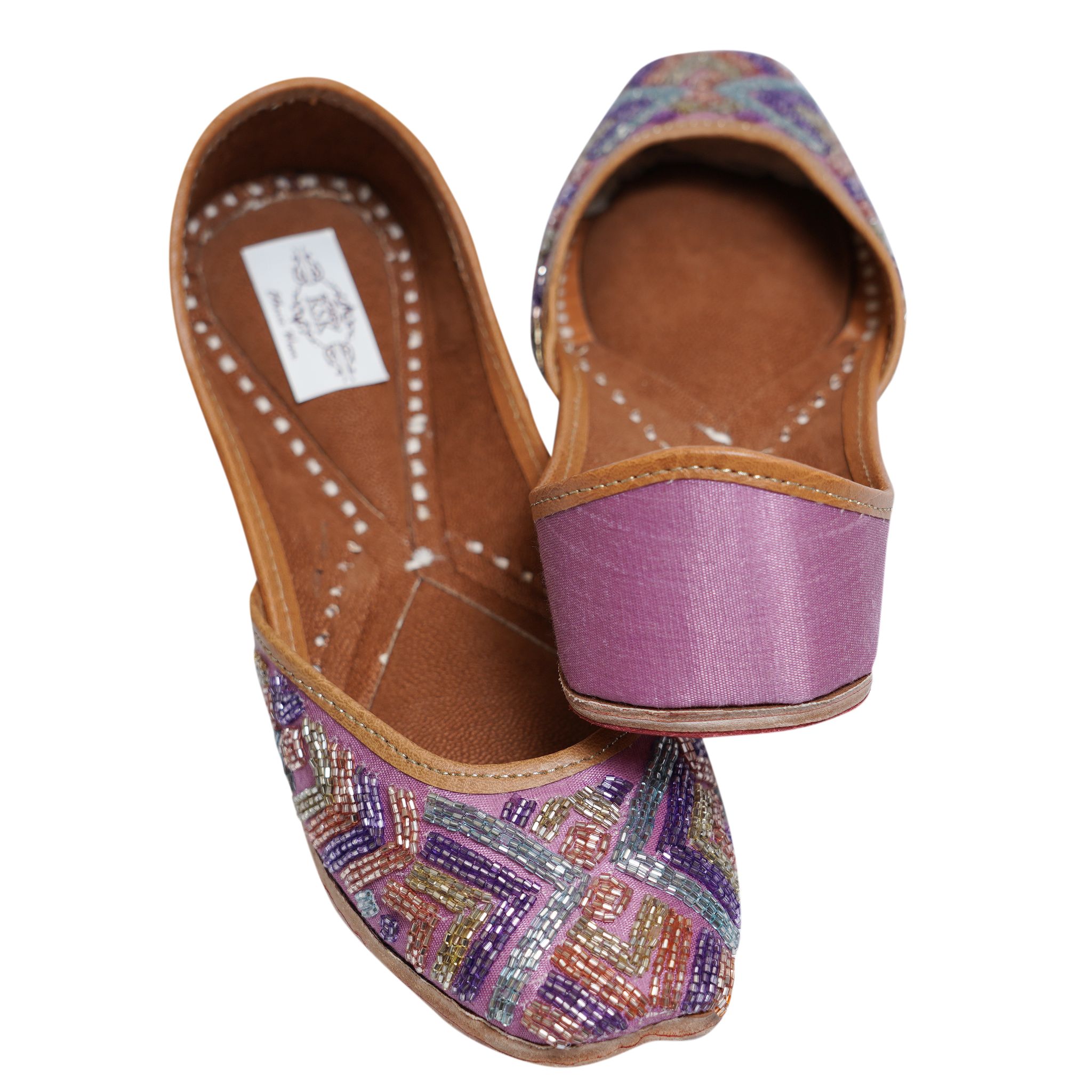 RSK ETHNIC WEAR, Lilac Color Embroidered Handmade Jutti for Women with Soft Leather and Double Cushion