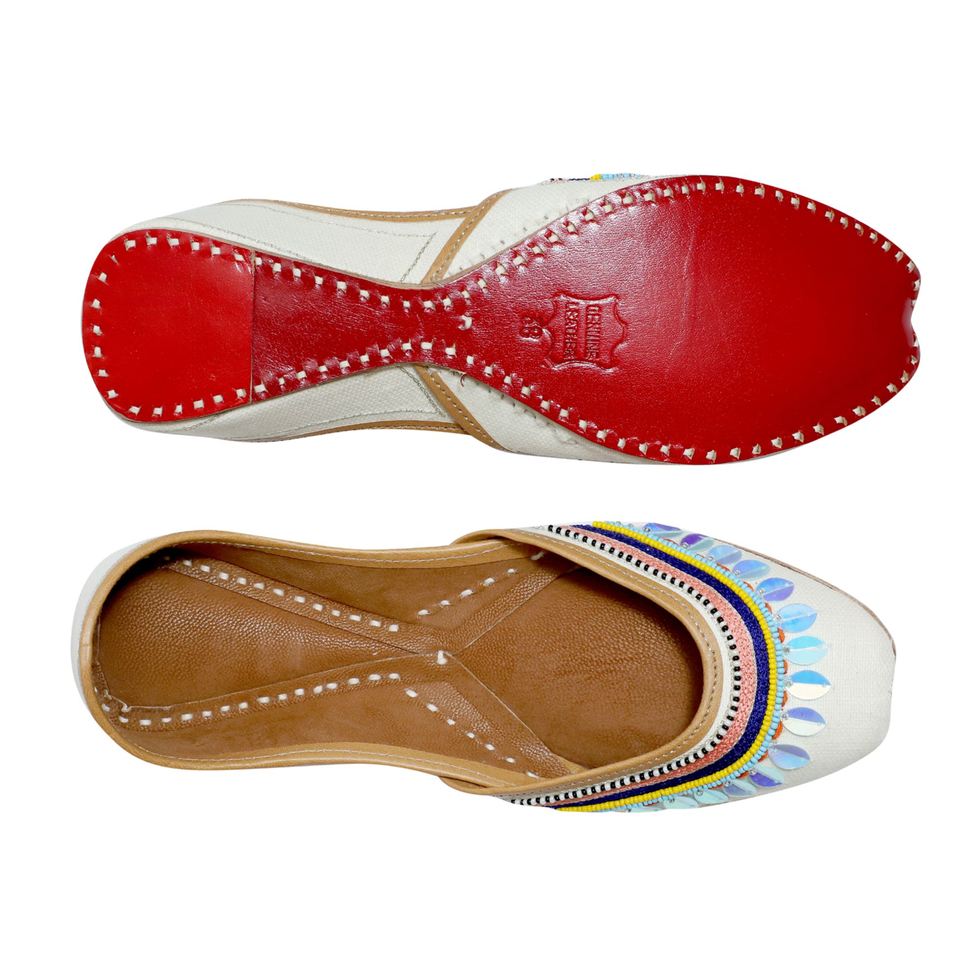 RSK ETHNIC WEAR, Lilac Color Embroidered Handmade Jutti for Women with Soft Leather and Double Cushion