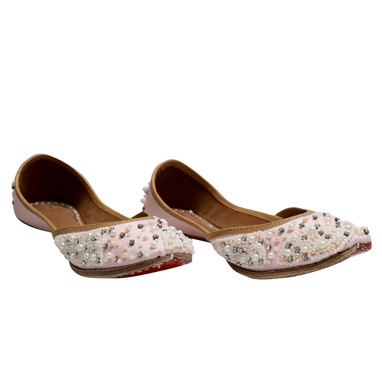 RSK ETHNIC WEAR, Baby pink Color Embroidered Handmade Jutti for Women with Soft Leather and Double Cushion