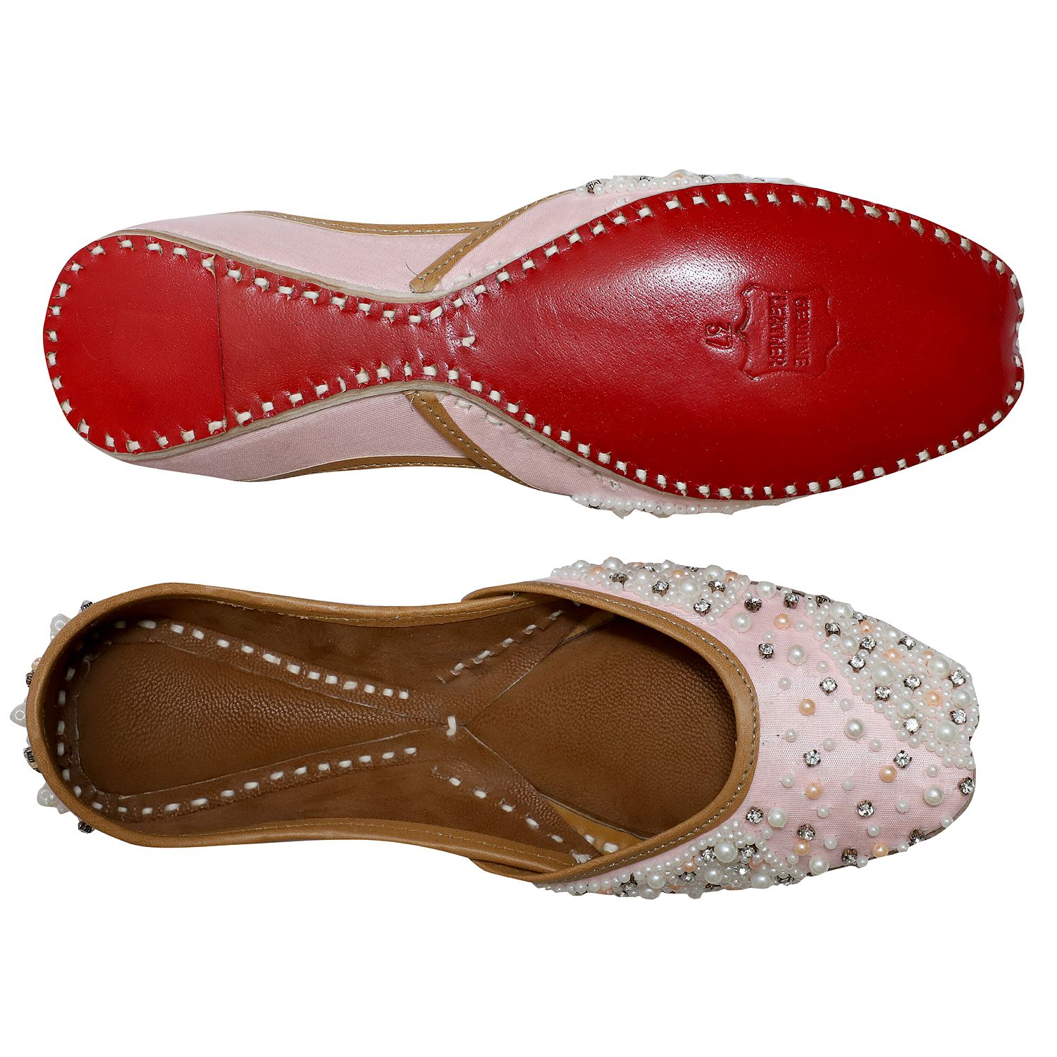 RSK ETHNIC WEAR, Baby pink Color Embroidered Handmade Jutti for Women with Soft Leather and Double Cushion