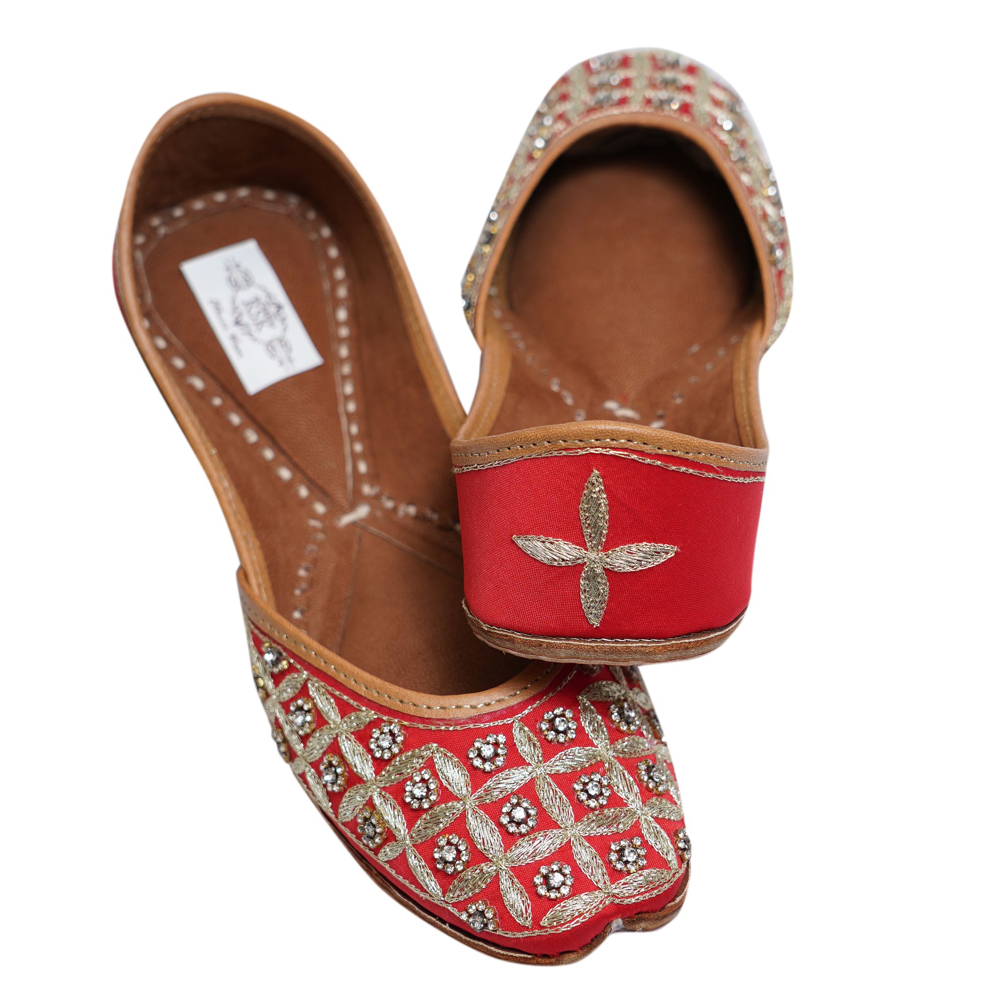 RSK ETHNIC WEAR, Red Color Embroidered Handmade Jutti for Women with Soft Leather and Double Cushion
