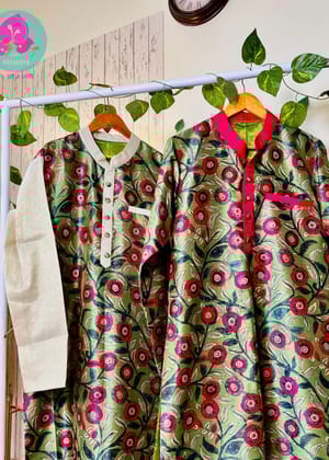 Soft Silk floral Men's kurta-S