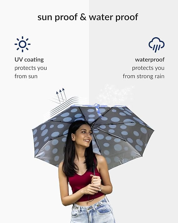 Umbrella for Women -3 Fold, UV Coated, Auto Open Close- Printed Design Umberallas for Ladies, Girls and Men