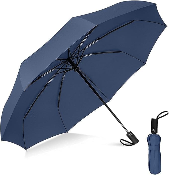 Portable Auto Travel Umbrella - Windproof for Rain, Strong for Wind, Auto Open/Close Button, Perfect Car Umbrella for Men & Women