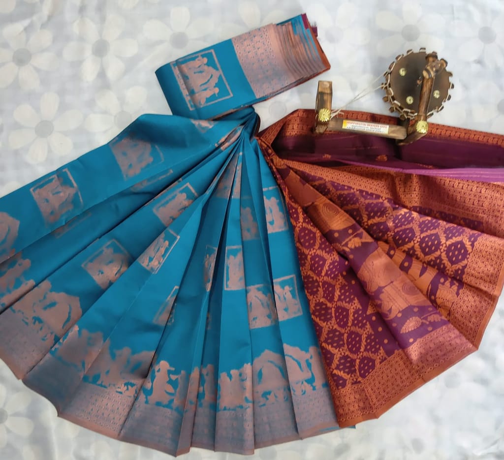 Kubera Silk Cottton Saree with Blouse -Blue